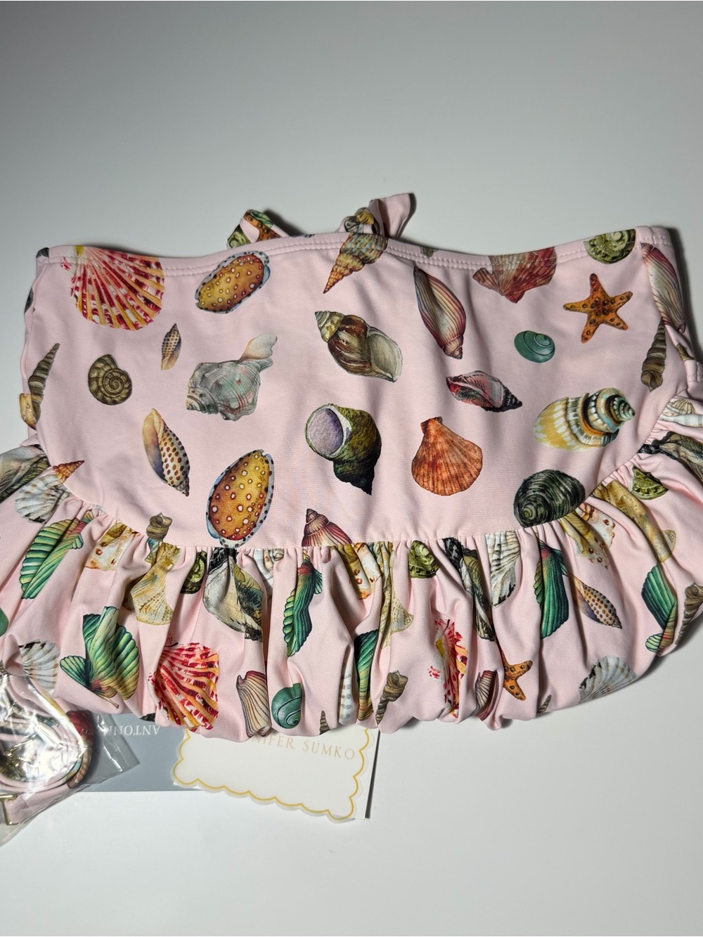 ANTONIO MELANI Pink Seashell Print Ruffled Swim Top